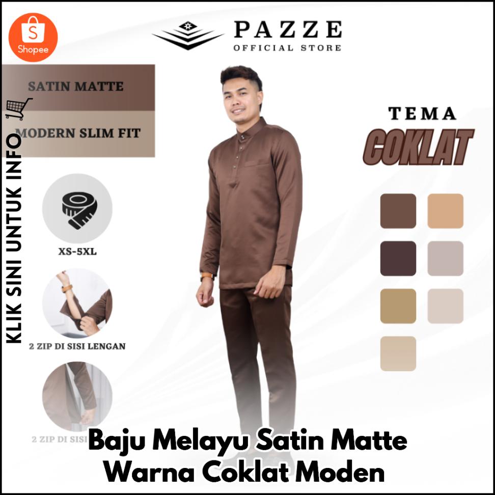 Baju Melayu Satin Matte Warna Coklat Moden