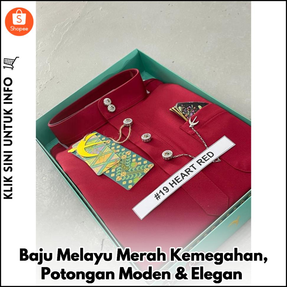 Baju Melayu Merah Kemegahan, Potongan Moden & Elegan