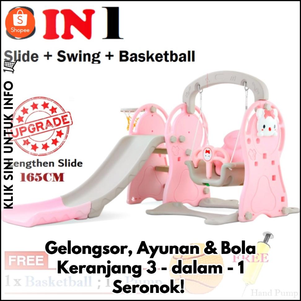 Gelongsor, Ayunan & Bola Keranjang 3-dalam-1 Seronok!