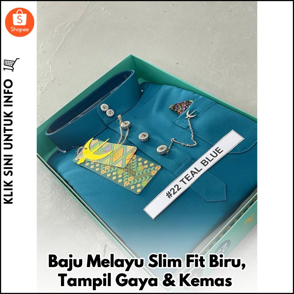 Baju Melayu Slim Fit Biru, Tampil Gaya & Kemas