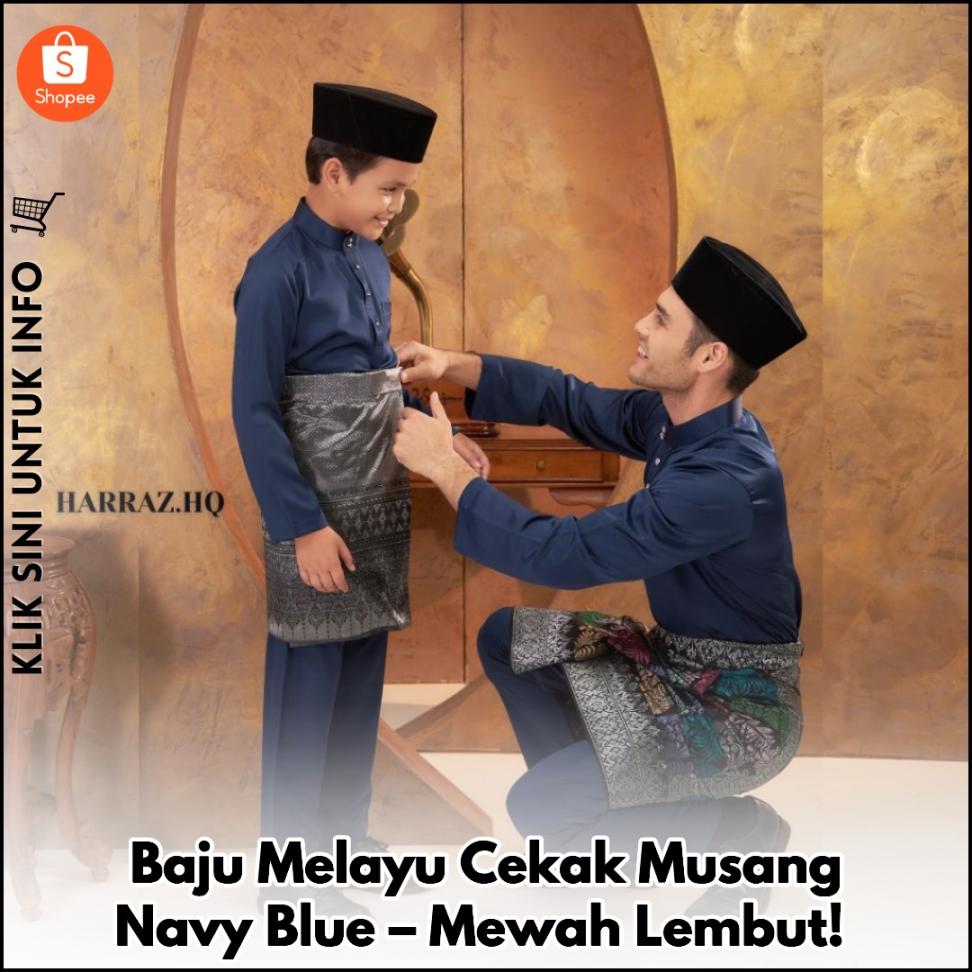 Baju Melayu Cekak Musang Navy Blue – Mewah Lembut!