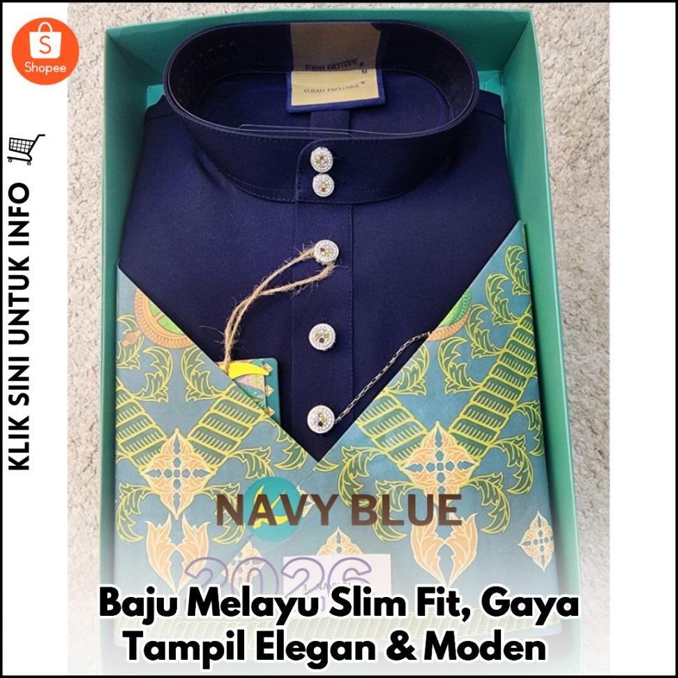 ELRAH Exclusive Baju Melayu Navy – Gaya Slim Fit Mewah