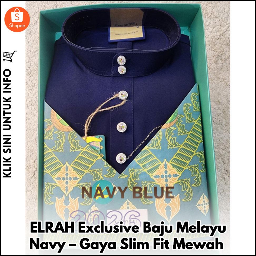 ELRAH Exclusive Baju Melayu Navy – Gaya Slim Fit Mewah