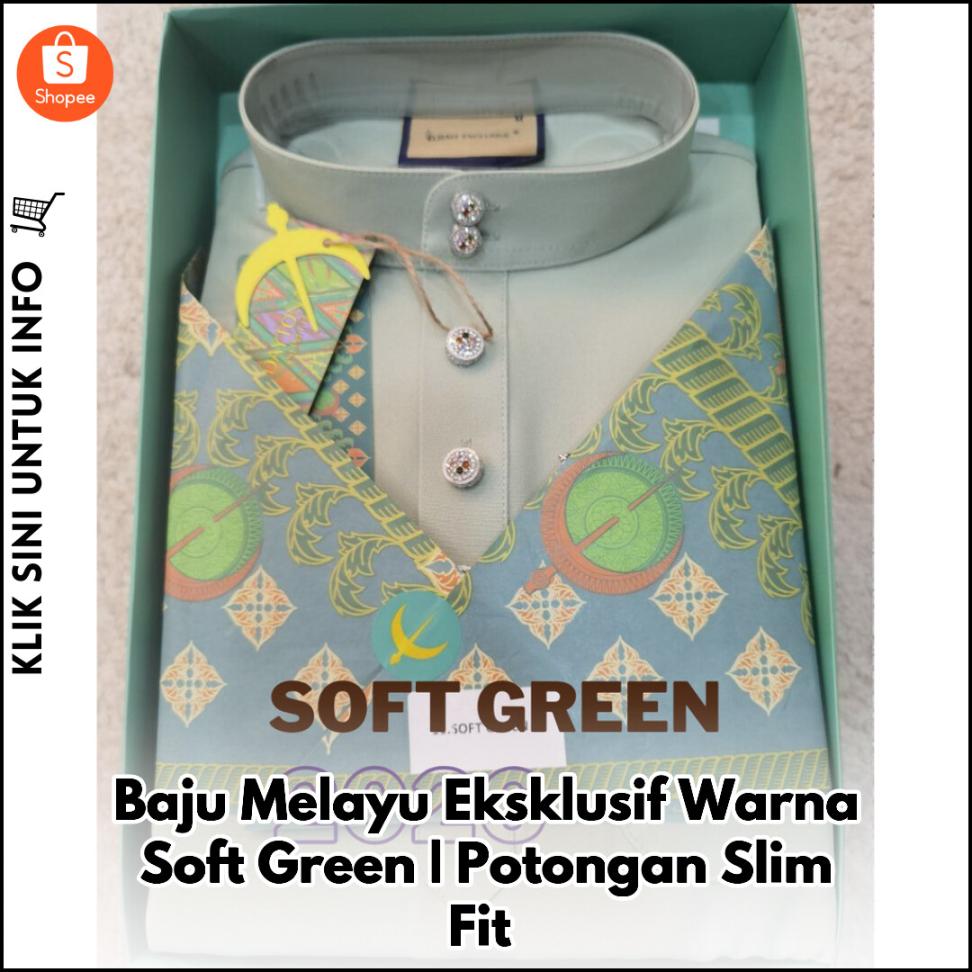 Baju Melayu Eksklusif Warna Soft Green | Potongan Slim Fit