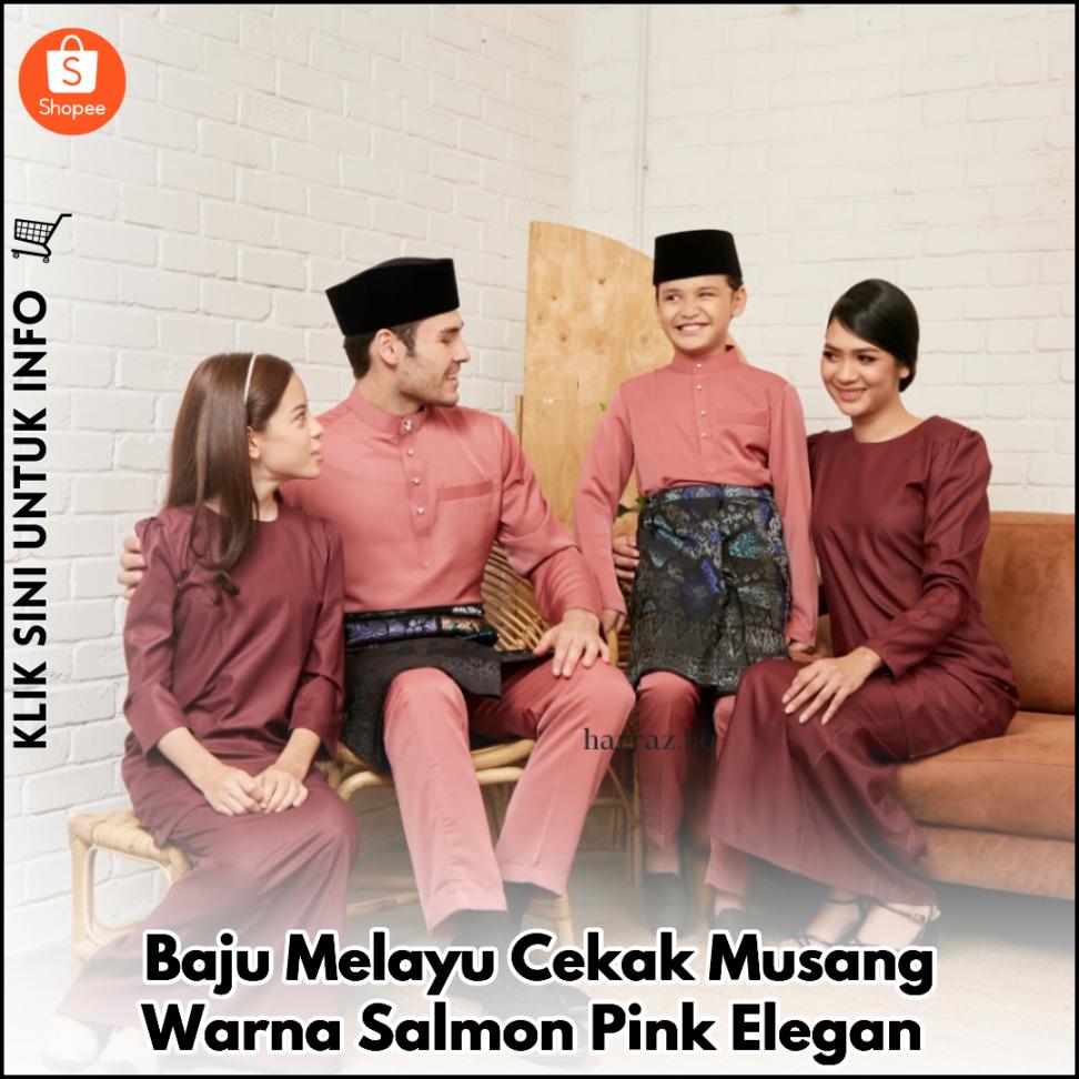 Baju Melayu Cekak Musang Warna Salmon Pink Elegan