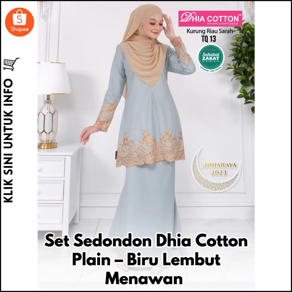 Set Sedondon Dhia Cotton Plain – Biru Lembut Menawan