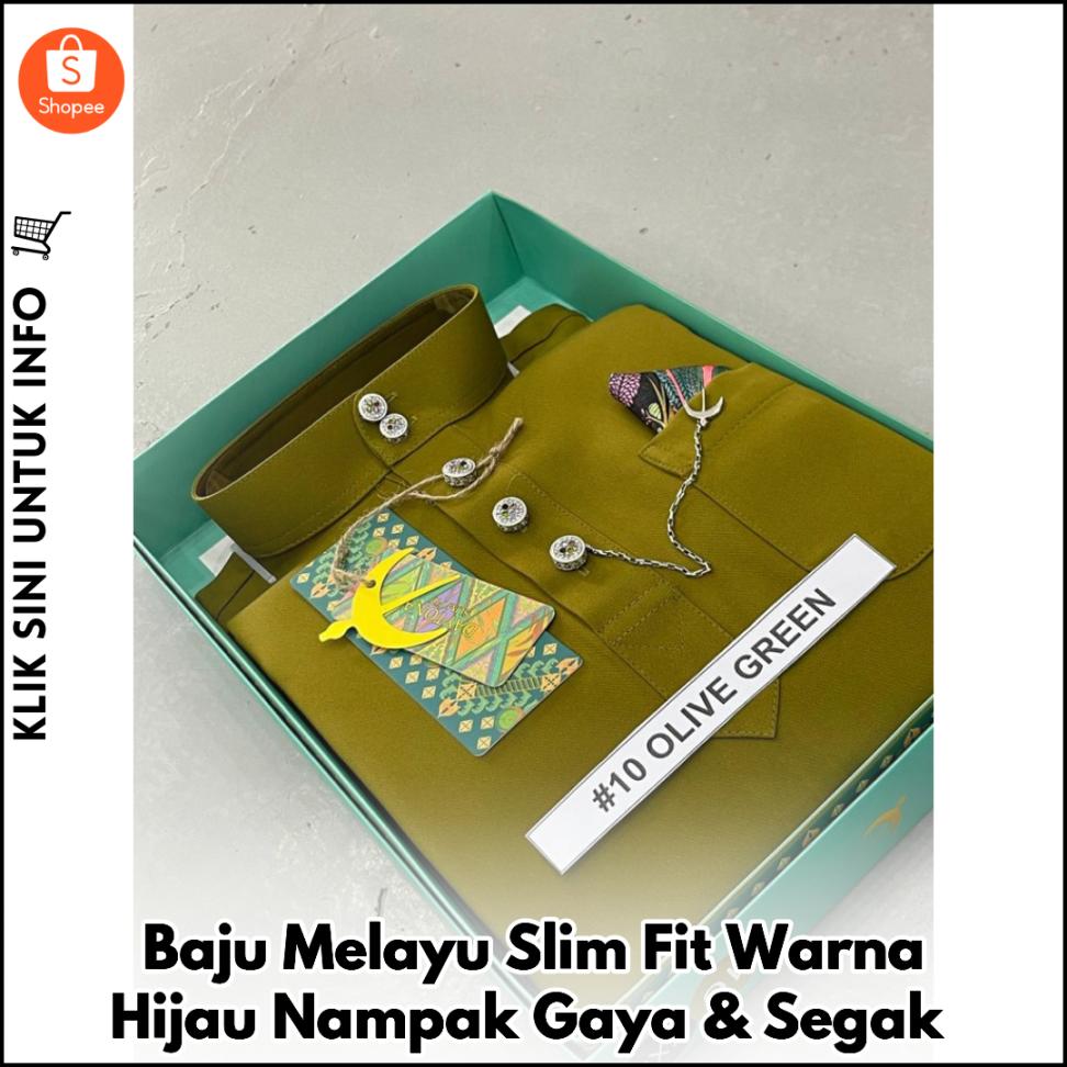 Baju Melayu Slim Fit Warna Hijau Nampak Gaya & Segak