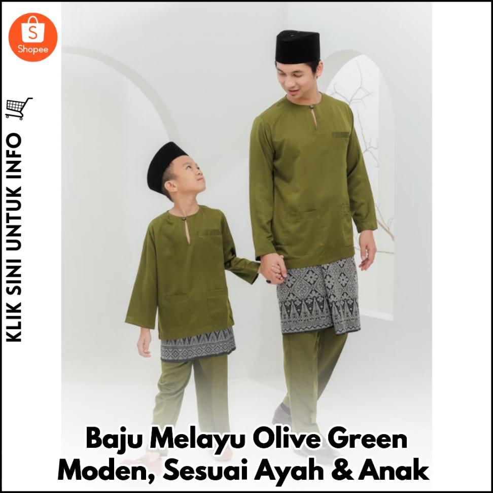 Baju Melayu Olive Green Moden, Sesuai Ayah & Anak