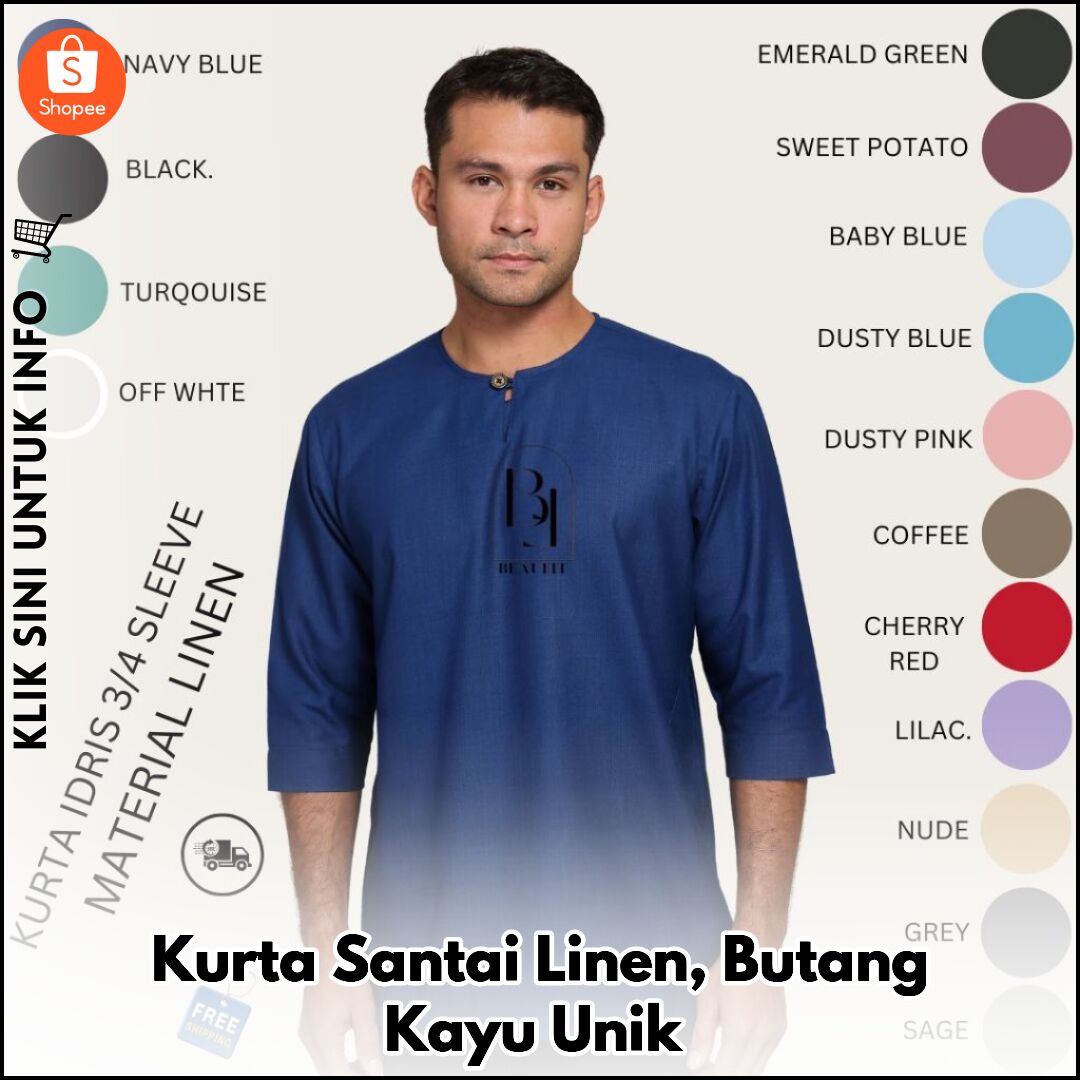 Kurta Santai Linen, Butang Kayu Unik