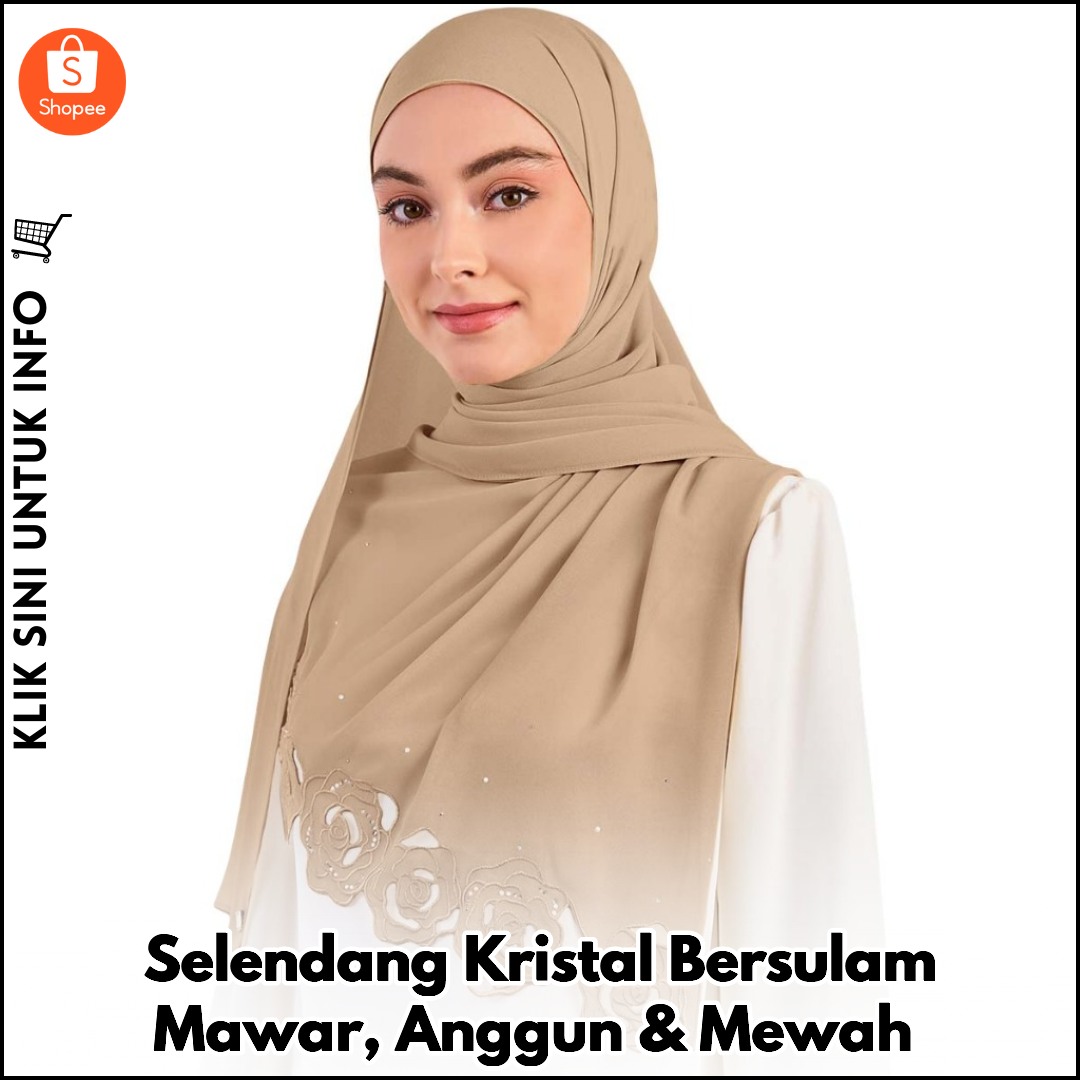 Selendang Kristal Bersulam Mawar, Anggun & Mewah