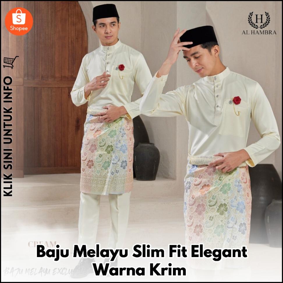 Baju Melayu Slim Fit Elegant Warna Krim