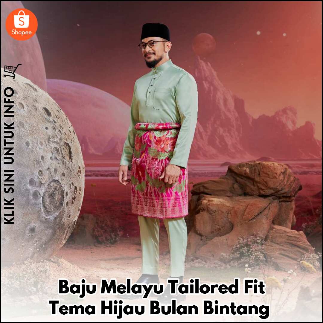 Baju Melayu Tailored Fit Tema Hijau Bulan Bintang