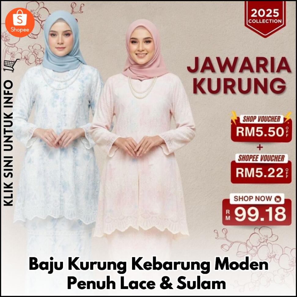Baju Kurung Kebarung Moden Penuh Lace & Sulam