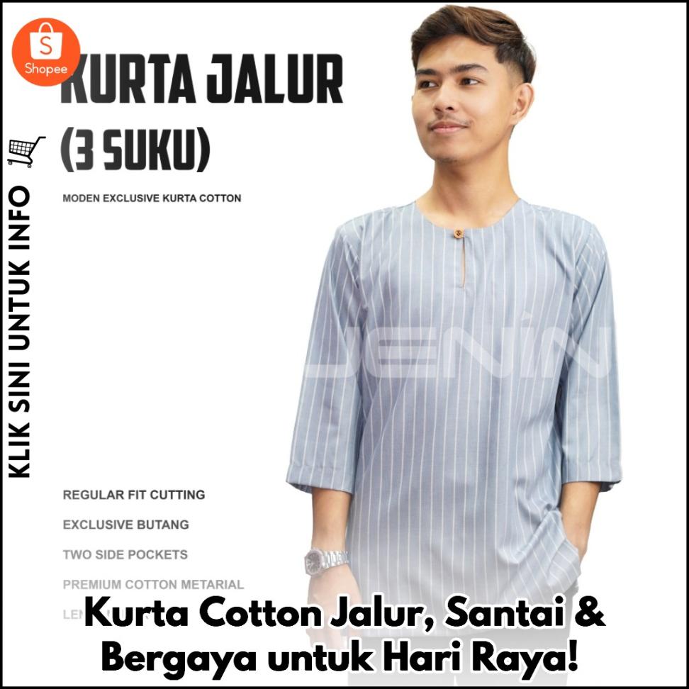 Kurta Cotton Jalur, Santai & Bergaya untuk Hari Raya!