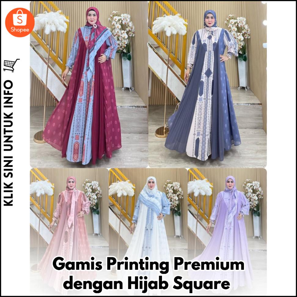 Gamis Printing Premium dengan Hijab Square