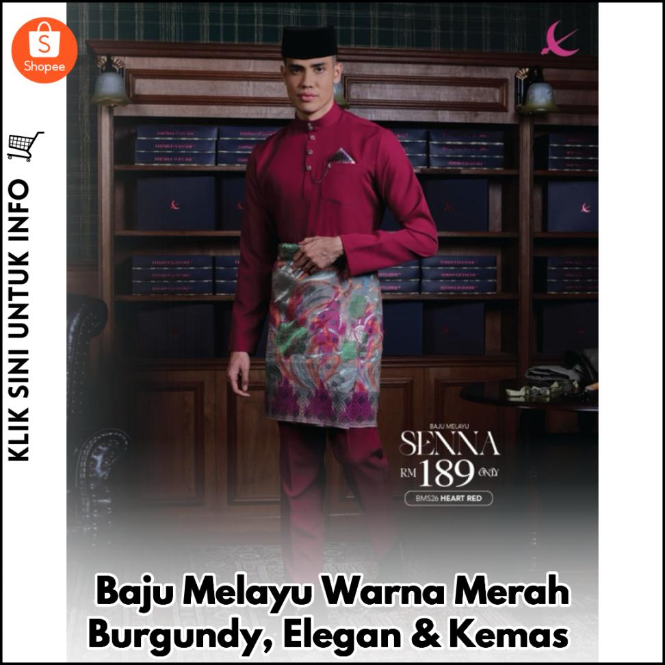 Baju Melayu Warna Merah Burgundy, Elegan & Kemas