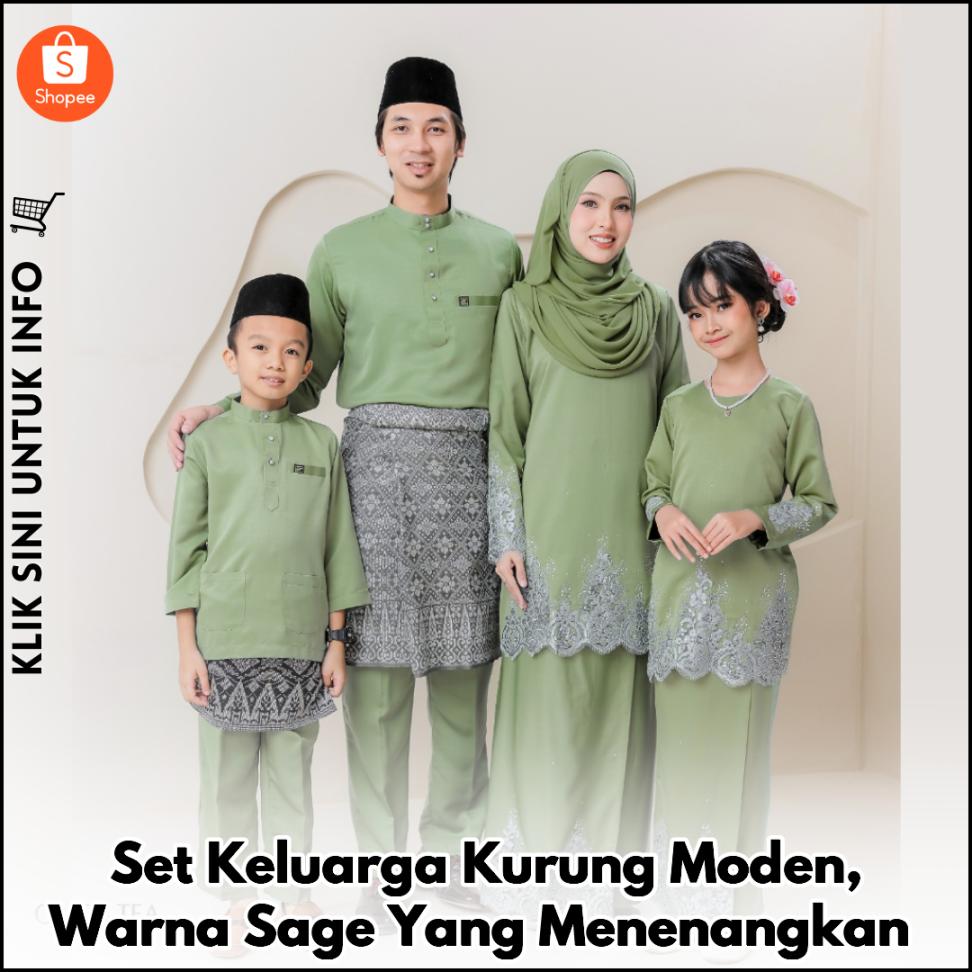 Set Keluarga Kurung Moden, Warna Sage Yang Menenangkan