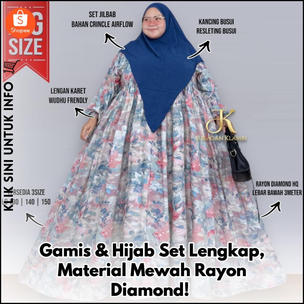 Gamis & Hijab Set Lengkap, Material Mewah Rayon Diamond!