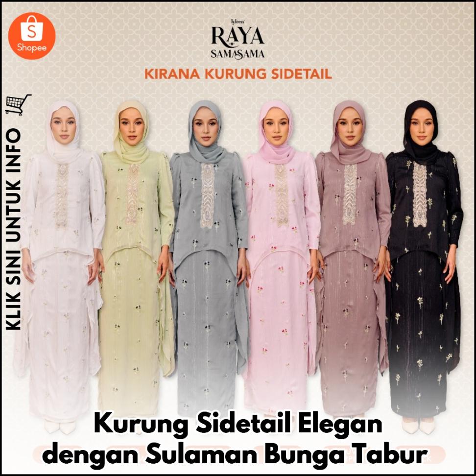 Kurung Sidetail Elegan dengan Sulaman Bunga Tabur
