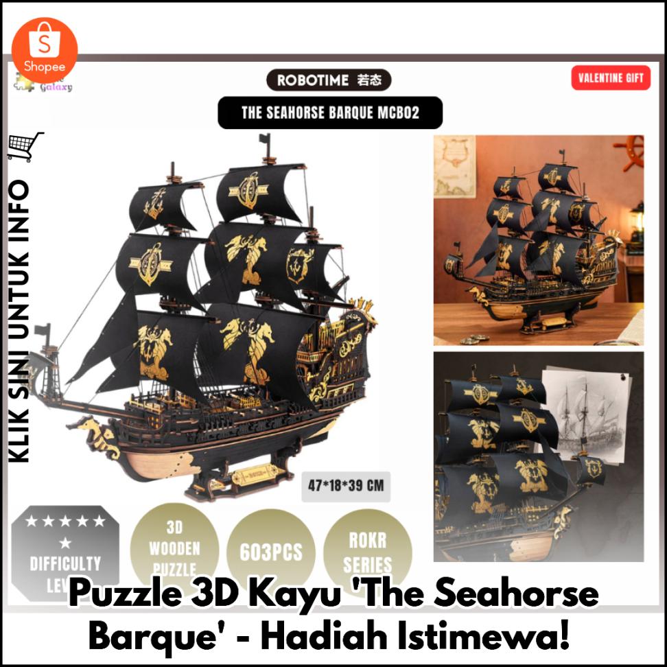 Puzzle 3D Kayu 'The Seahorse Barque' - Hadiah Istimewa!