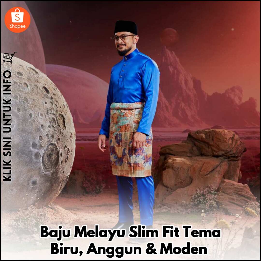 Baju Melayu Slim Fit Tema Biru, Anggun & Moden