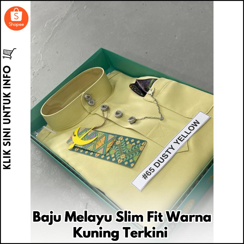 Baju Melayu Slim Fit Warna Kuning Terkini