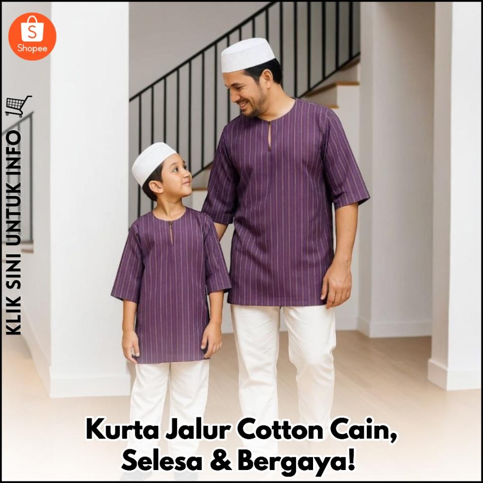 Kurta Jalur Cotton Cain, Selesa & Bergaya!