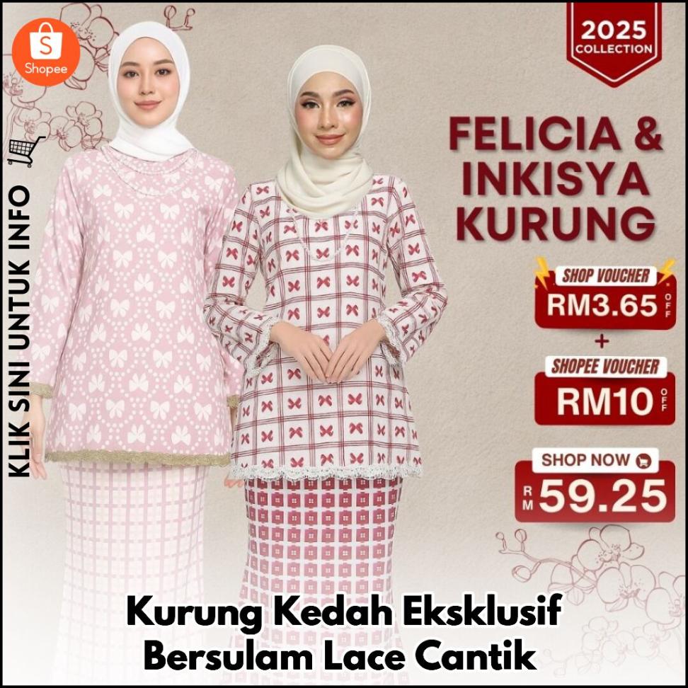 Kurung Kedah Eksklusif Bersulam Lace Cantik