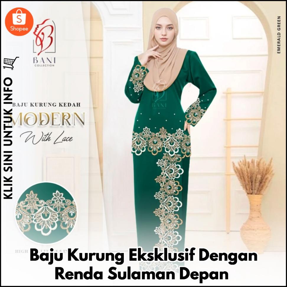Baju Kurung Eksklusif Dengan Renda Sulaman Depan
