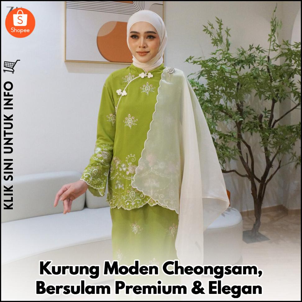 Kurung Moden Cheongsam, Bersulam Premium & Elegan