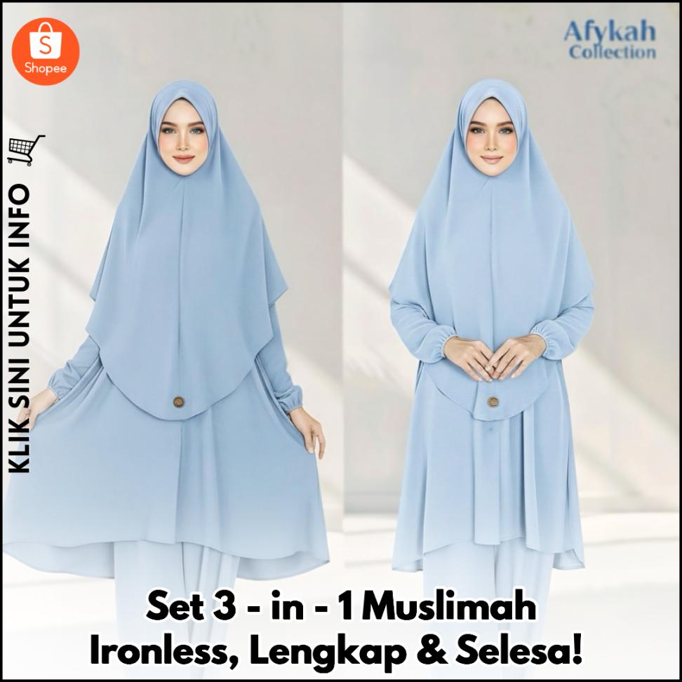 Set 3-in-1 Muslimah Ironless, Lengkap & Selesa!