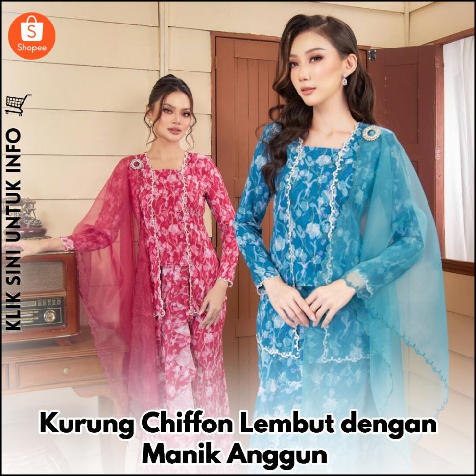 Kurung Chiffon Lembut dengan Manik Anggun