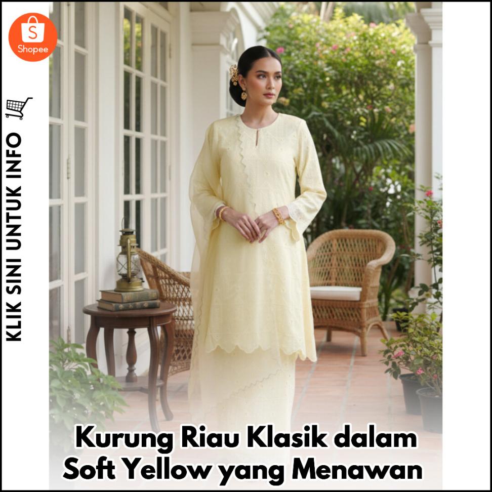 Kurung Riau Klasik dalam Soft Yellow yang Menawan