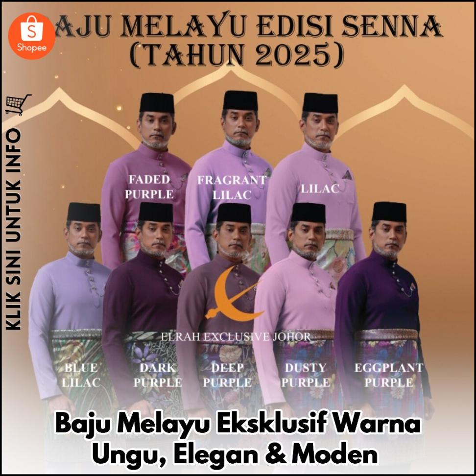 Baju Melayu Eksklusif Warna Ungu, Elegan & Moden