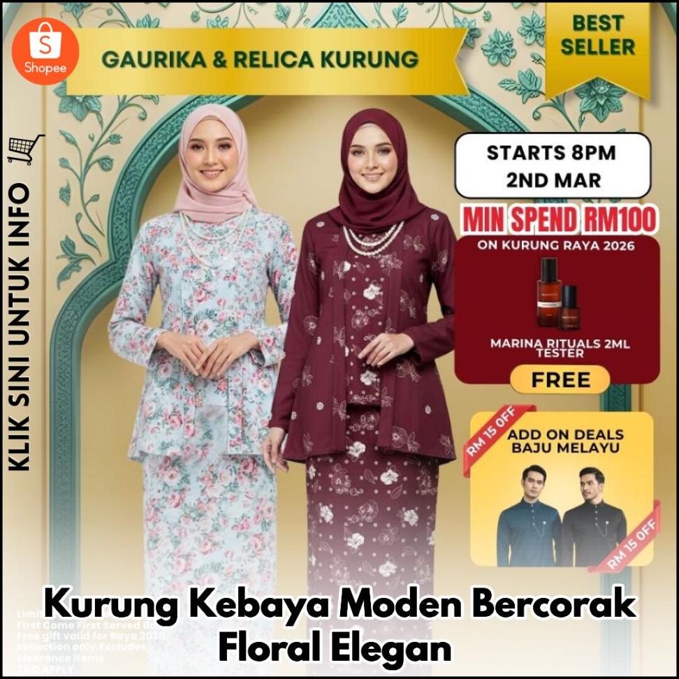 Kurung Kebaya Moden Bercorak Floral Elegan