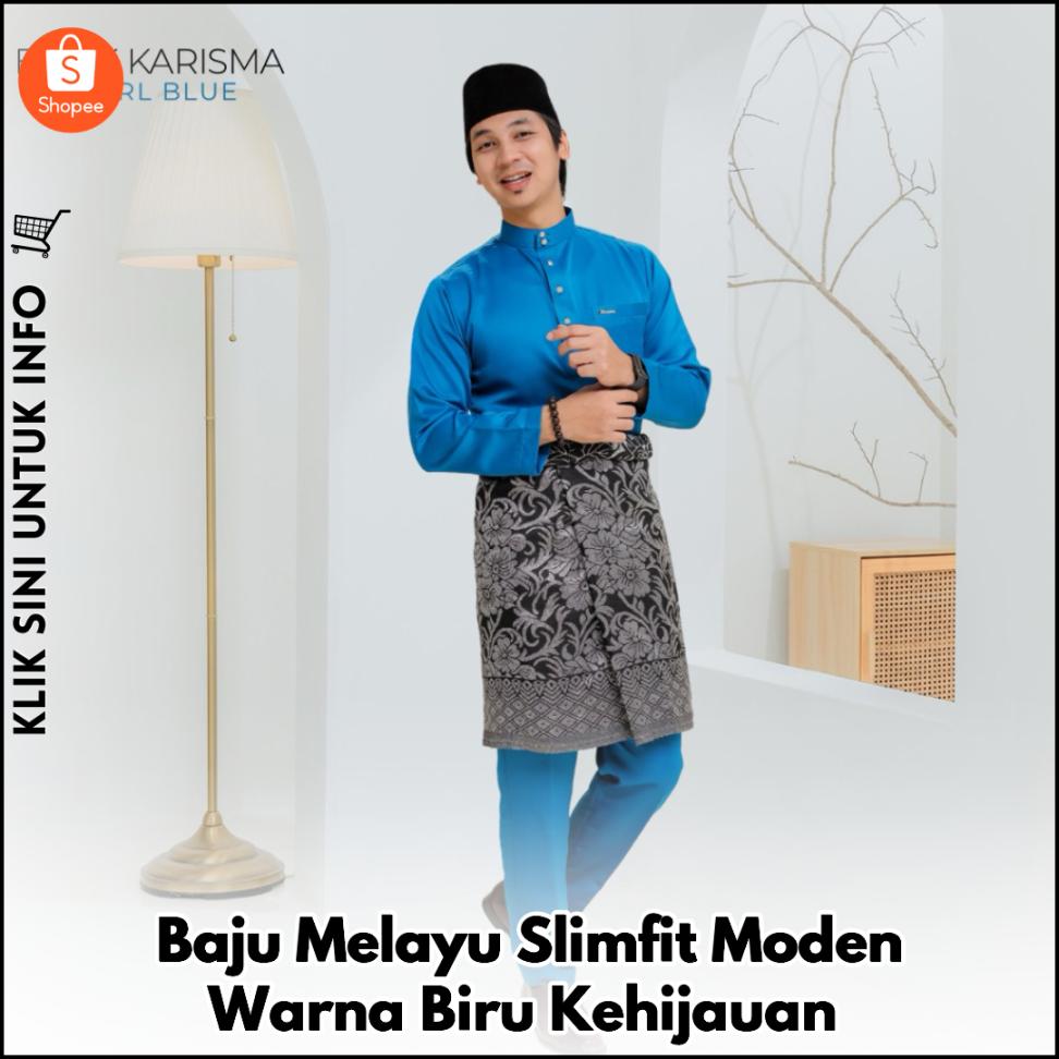 Baju Melayu Slimfit Moden Warna Biru Kehijauan