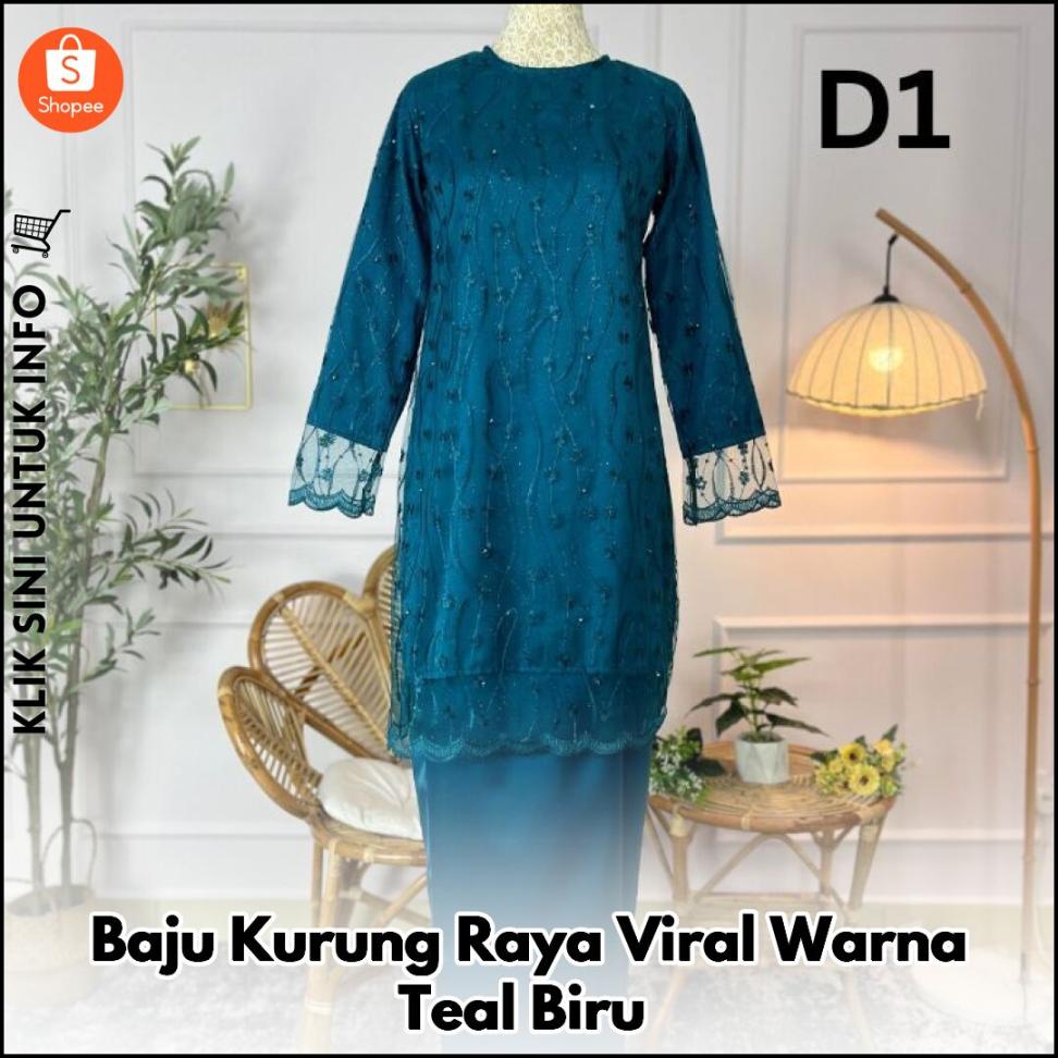 Baju Kurung Raya Viral Warna Teal Biru