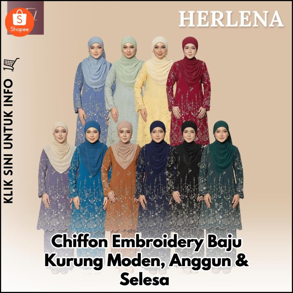 Chiffon Embroidery Baju Kurung Moden, Anggun & Selesa