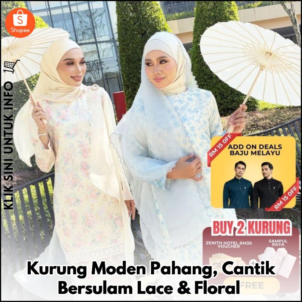 Kurung Moden Pahang, Cantik Bersulam Lace & Floral