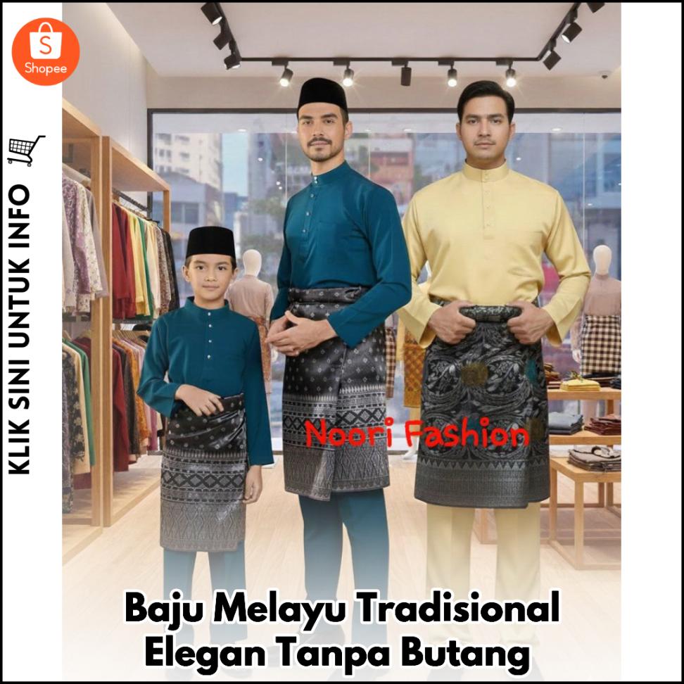 Baju Melayu Tradisional Elegan Tanpa Butang