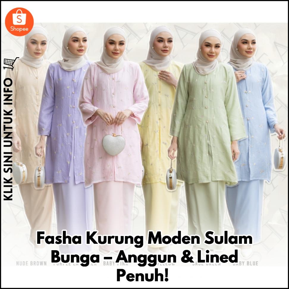 Fasha Kurung Moden Sulam Bunga – Anggun & Lined Penuh!
