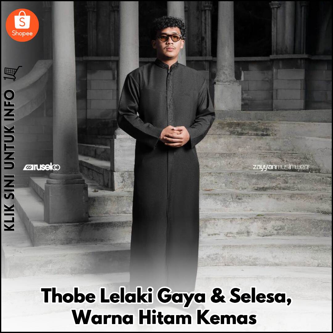 Thobe Lelaki Gaya & Selesa, Warna Hitam Kemas