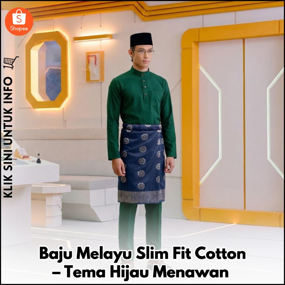 Baju Melayu Slim Fit Cotton – Tema Hijau Menawan