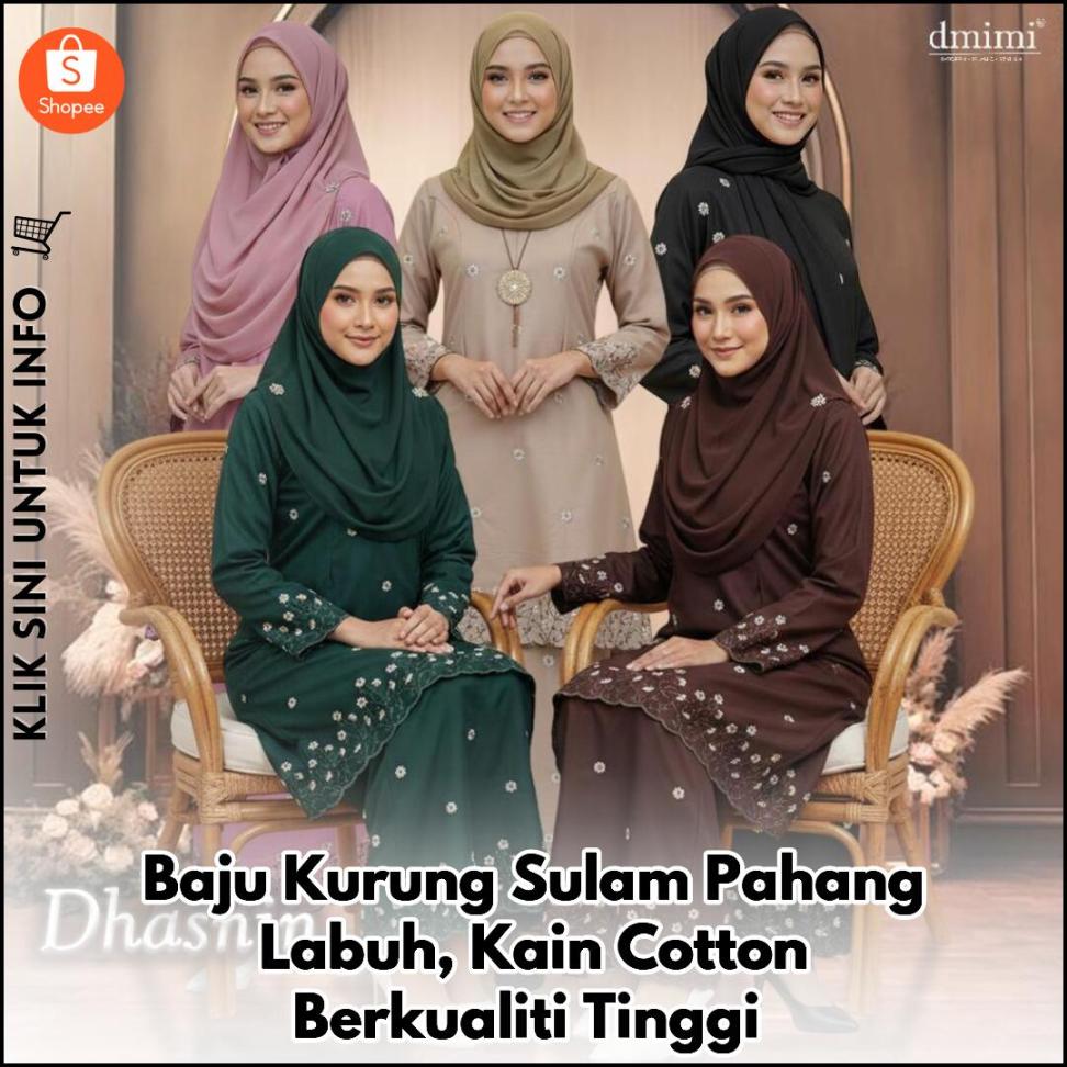 Baju Kurung Sulam Pahang Labuh, Kain Cotton Berkualiti Tinggi