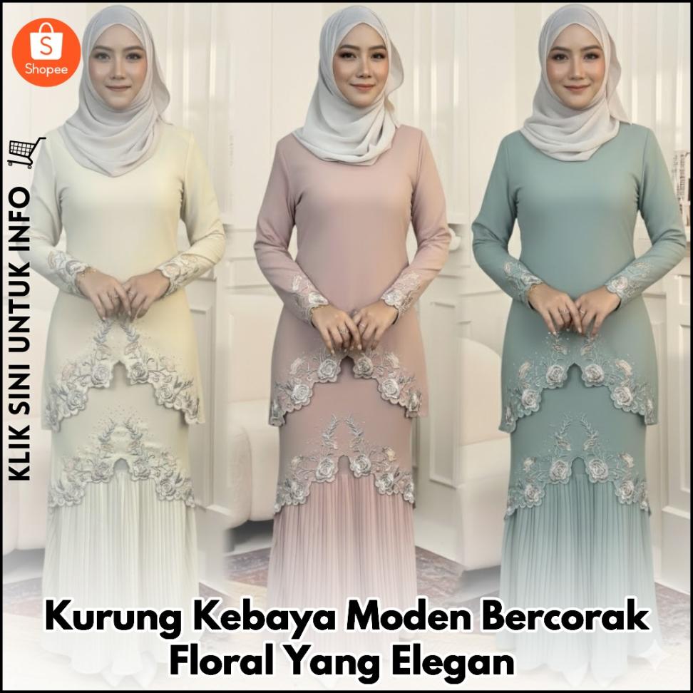Kurung Kebaya Moden Corak Elegan untuk Raya
