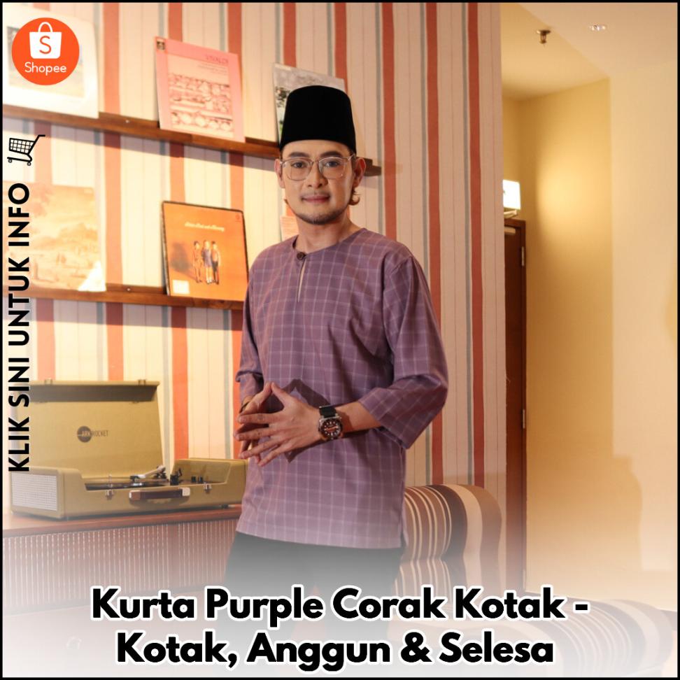 Kurta Purple Corak Kotak-Kotak, Anggun & Selesa