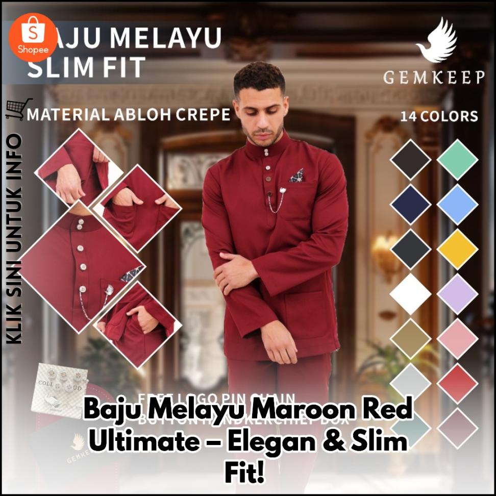 Baju Melayu Maroon Red Ultimate – Elegan & Slim Fit!