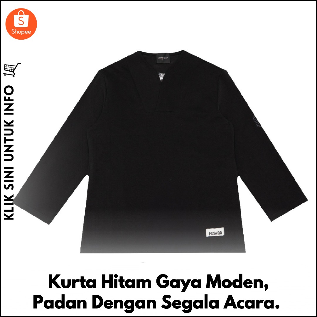 Kurta Hitam Gaya Moden, Padan Dengan Segala Acara.