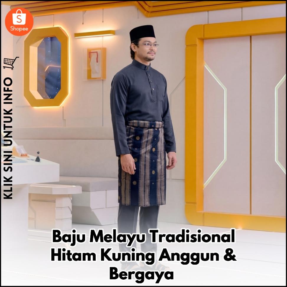 Baju Melayu Tradisional Hitam Kuning Anggun & Bergaya