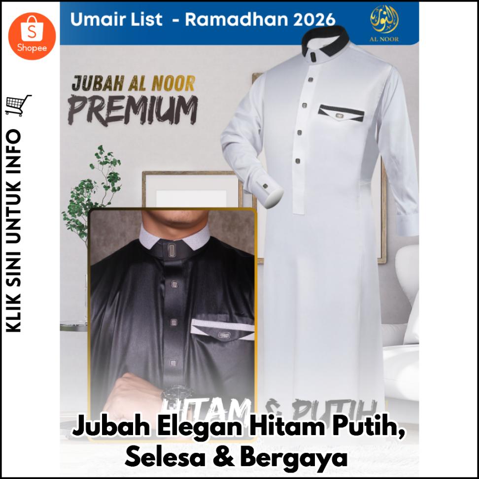 Jubah Elegan Hitam Putih, Selesa & Bergaya
